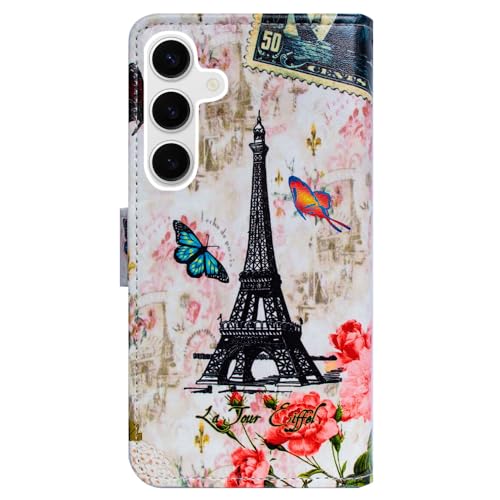 Bcov Case for Galaxy S26,Paris Tower Butterfly Leather Flip Phone Case Wallet Cover with Card Slot Holder Kickstand Case for Samsung Galaxy S26 - color: Paris Tower Butterfly Style