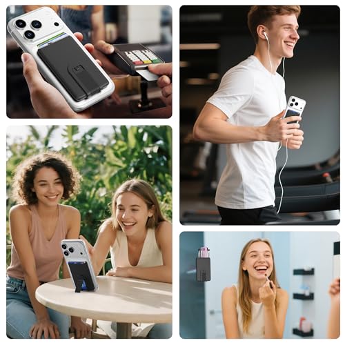 Senose Silicone Phone Wallet with Stand, Credit Card Holder Stick On, Black