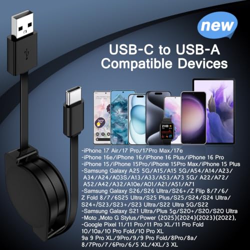 Retractable Carplay USB A to USB C Cable for Google Pixel 11 Pro XL/10/9/8 - color: Black-2