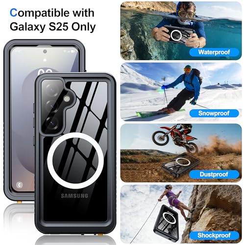 ANTSHARE IP68 Waterproof Case for Samsung Galaxy S25, Black/Clear - color: Black/Clear, size: S25