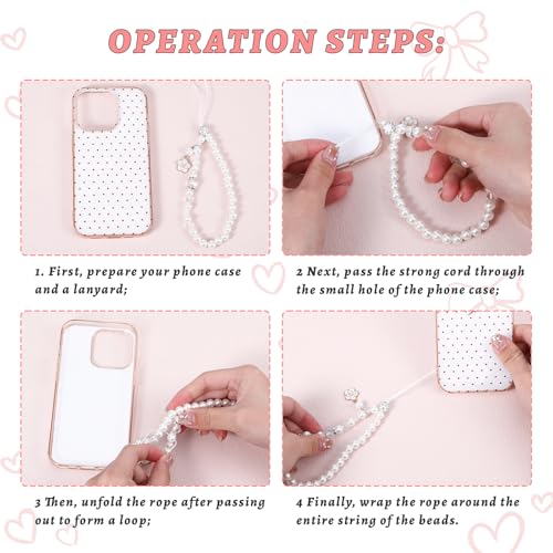 Pink Beaded Phone Wrist Straps, Y2K Phone Case Charms Camera Charm Strap, Lanyard Keychain Wristlet Aesthetic Cellphone Charm - style: 3 White Elegant Rose Bow