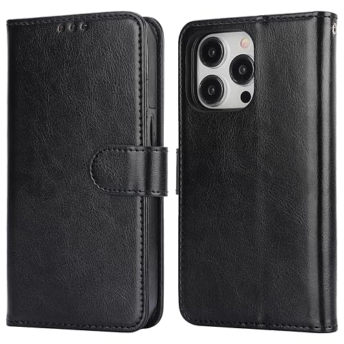 Bocasal Detachable Wallet Case Card Holder for iPhone 15 Pro, Black | RFID Blocking Kickstand Card Slots Holder PU Leather Magnetic Shockproof Wrist Strap Removable Flip Protective Cover 6.1 inch - color: Black
