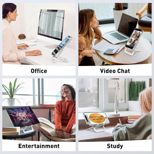 Cell Phone Stand for Desk - Foldable Aluminum Phone Holder, Portable Travel Essentials, Adjustable Desktop Dock for iPhone 17 16 15 14 Pro Max, Android, Silver - color: Sliver.