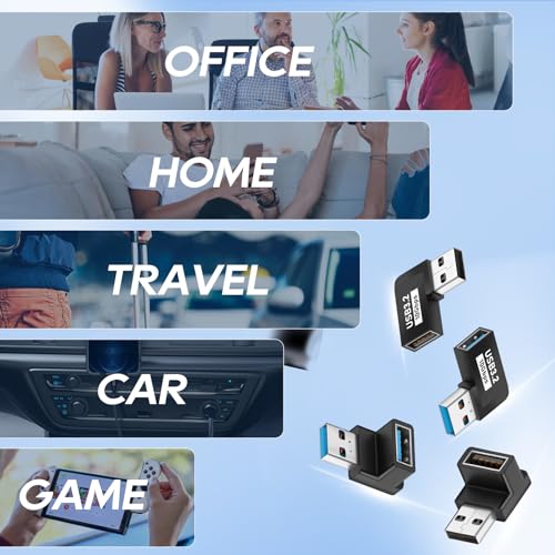 UCEC 90 Degree USB Adapter 3.2 10Gbps, USB Angle Adapter Male to Female - style: 4Pack A Male to A Female (Black)