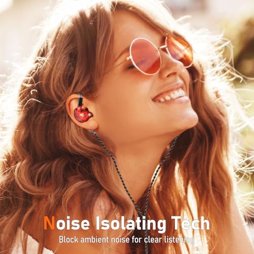Audiovance Vibes 202 HiFi Wired Earbuds, IEM in-Ear Monitor Headphones - color: 3-Red