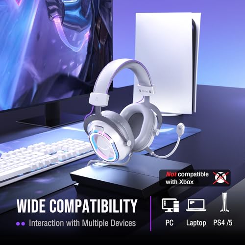 FIFINE AmpliGame H13WP USB Gaming Headset Wired, Customizable RGB Light - color: White and Purple