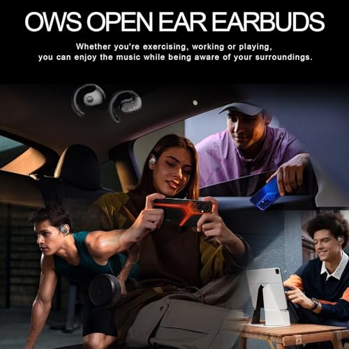Open Ear Headphones Wireless Bluetooth 5.4, OWS Hanging Earphones Wireless Earbuds with Earhooks and Mic, IPX5 Waterproof, 48H Range, Out of Ear Earbuds for Sports Running Workout Driving(Black) - color: Black