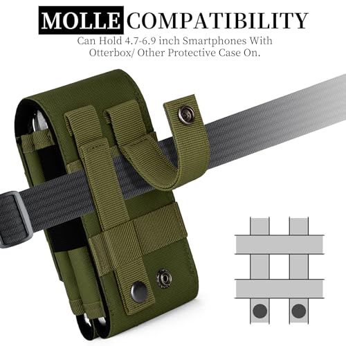 Dual Tactical Phone Pouch Molle Phone Holster Double Capacity Holder Universal Utility EDC Pouch for iPhone 17 Pro Max/17 Pro/16 Pro Max/16 Pro/15 Pro Max/15 - color: Green