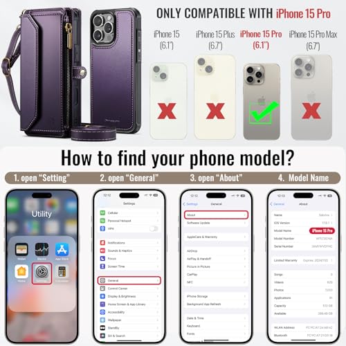 Strapurs for iPhone 15 Pro Magnetic Detachable Wallet Phone Case, Purple - color: (Detachable with Magsafe)-Purple, size: iPhone 15 Pro - 6.1"