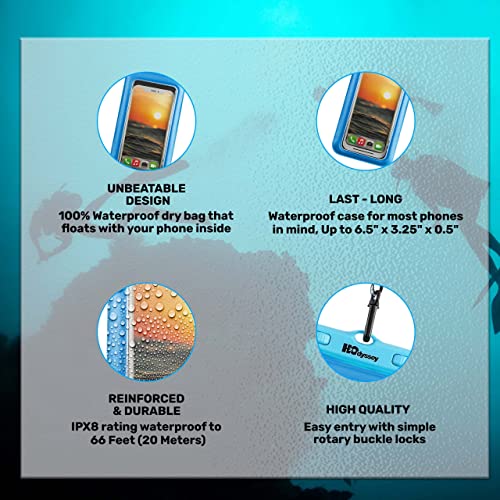 H2ODYSSEY Waterproof Phone Case and Lanyard - Excellent Waterproof Protection - Floats in The Water -Lanyard for Beach Kayak Travel - Universal Size - Blue - color: Blue