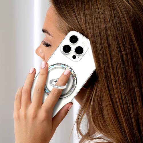 Silver Magnetic Phone Ring,Transparent Strong Magnet Phone Grip Holder,360°Adjustable & Removable Clear Golden Laser Design Diamond Ring for Phones & Tablets - color: Clear Silver Golden Diamond Laser