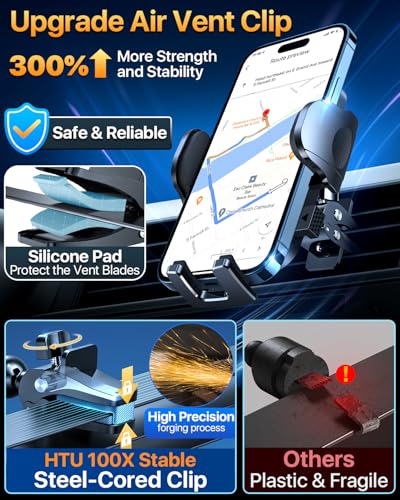 HTU Car Phone Holder【2026 Upgraded 100+LBS Suction & Safety Cert】 Cell Phone Car Mount for Truck Heavy Duty Phone Holder for Dashboard/Windshield/Vent for iPhone 17 16 Pro Max, Sapphire Blue - color: Sapphire Blue