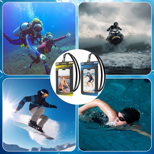 Floating Waterproof Phone Pouch 2 Pack - IPX8 Waterproof Phone Case with Lanyard, Universal Protector for iPhone 17/16/15/14/13 Pro Max Plus & Galaxy S25/S24, Yellow - color: Black and yellow