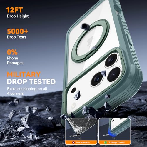 Magnetic for iPhone 17 Pro Case, Compatible with MagSafe, Full Body Rugged Case with Built-in Screen Protector & Kickstand & Belt-Clip (Green) - color: Green