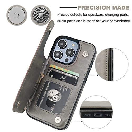 ONETOP for iPhone 14 Pro Wallet Case with Credit Card Holder,Gray | Kickstand,ID/Cash Holder,Case Wallet with Card Slots,Double Magnetic Clasp,Durable PU Leather Shockproof Cover for Women Men - color: Gray