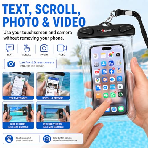 Kona Submariner Waterproof Phone Pouch, 2 Pack - IPX8 Cell Phone Dry Bag Compatible with iPhone 17 16 15 14 Pro Max, Samsung Galaxy S26 S25 S24 Ultra, Pixel 10 9 XL, Fits Up to 7.5"