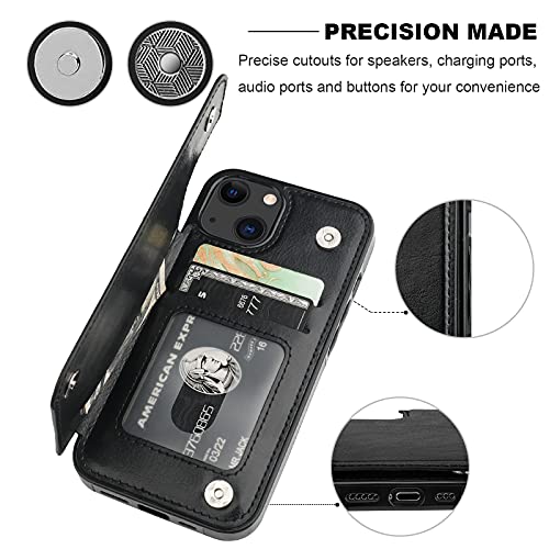 ONETOP for iPhone 13 Wallet Case with Card Holder,Black | Kickstand,ID/Cash Holder,Case Wallet with Card Slots,Double Magnetic Clasp,Durable PU Leather Shockproof Cover for Women Men - color: Black