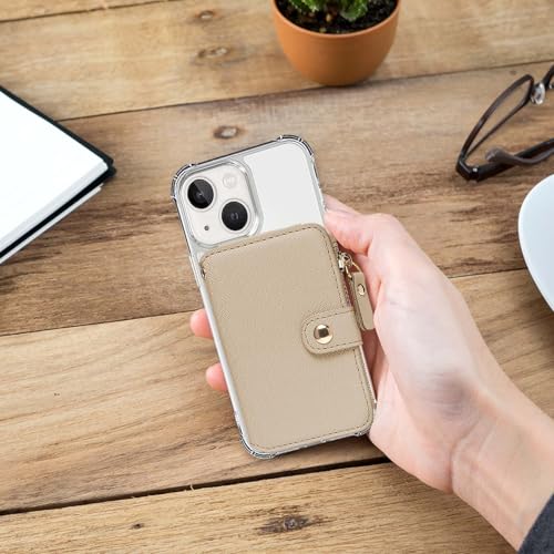 Phone Wallet Stick On, Credit Card Holder for Women Attachable 3M Sticker - color: Khaki