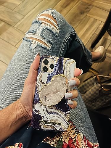 Grips by CRYSTALFY Clear Quartz Druzy Raw with Openings Crystal Phone Grip Holder & Expanding Kickstand - Natural Gemstone Swappable Top Accessory for iPhone, iPad, Kindle & Mobile Devices