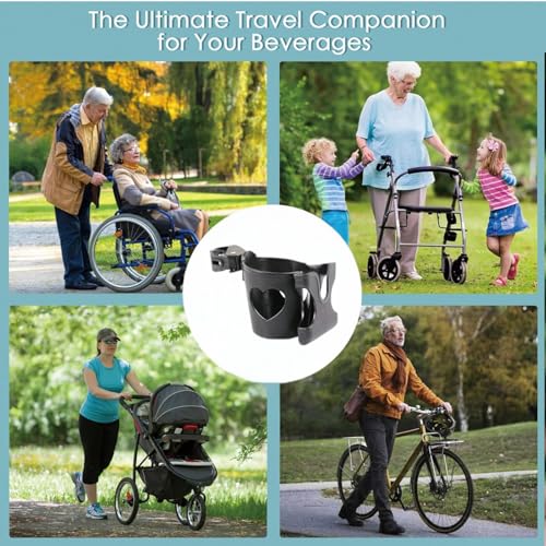2 in 1 Stroller Cup Holder with Phone Holder, Drink Cup Bottle Holder Easy to Install Practical Cup Phone Holder Bottle Holder for Stroller Bike, Wheelchair/Walker