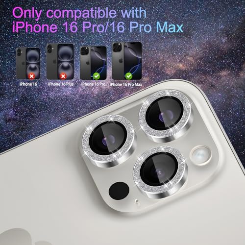 Camera Lens Protector for iPhone 16 Pro/16 Pro Max, Glitter Silver - color: Glitter Silver