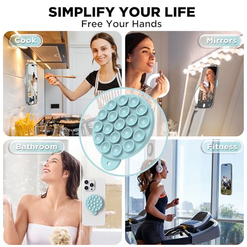 Magnetic Suction Cup Phone Mount, Compatible with MagSafe, Silicone Octo Cup Buddy Sticky Grip Holder for iPhone and Android, Removable Hands-Free Selfie/Video for TikTok, Light Cyan - color: Light Cyan