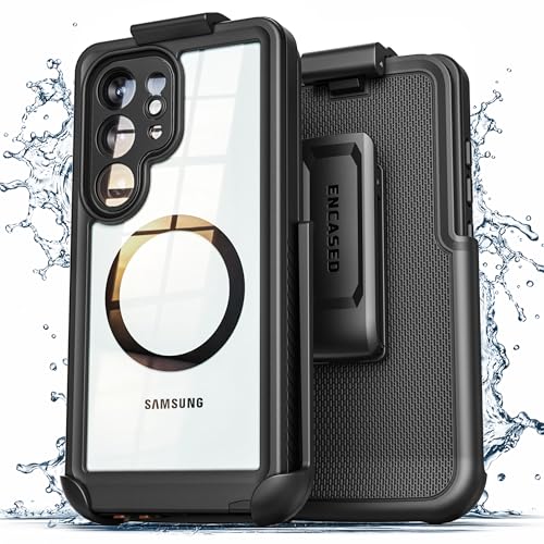 Encased Waterproof Case for Samsung Galaxy S26 Ultra with Belt Clip - Full Body Protective Cover with Built-in Screen Protector & Holster (Clear/Black) - size: S26 Ultra