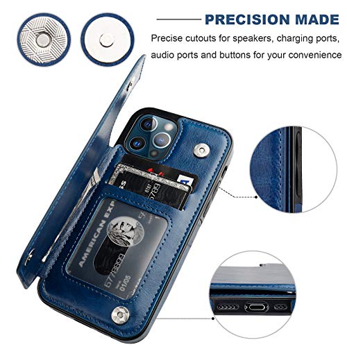 ONETOP for iPhone 12 & iPhone 12 Pro Wallet Case with Card Holder,Blue | Kickstand,ID/Cash Holder,Case Wallet with Card Slots,Double Magnetic Clasp,Durable PU Leather Shockproof Cover for Women Men - color: Blue