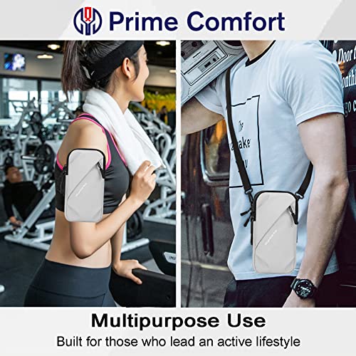 Phone Holder Arm Bands, Small Crossbody Shoulder Holsters Bag with Arm Band, Fits iPhone and All Cell Phones, Use for Running, Walking, Hiking & Biking (Plus Size,Grayish White) - color: Grayish white