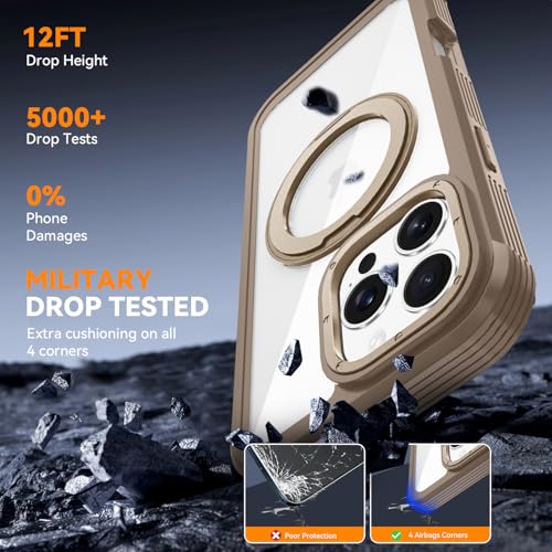 Upgraded 360° Spin Magnetic Invisible Ring Stand Case for iPhone 16 Pro Max 6.9",Compatible with MagSafe, Full Body Rugged Case with Built-in Screen Protector & Kickstand & Belt-Clip (Gold) - color: Gold
