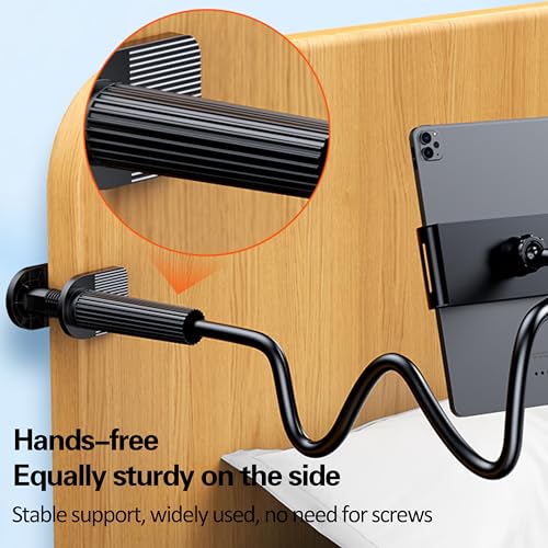 Gooseneck Tablet Stand Holder for Bed, Flexible Long Arm Clamp Clip for Desk Table Kitchen Game, Stand Holder for Kindle Tablet Phone and Most Device, Foldable Adjustable - Black