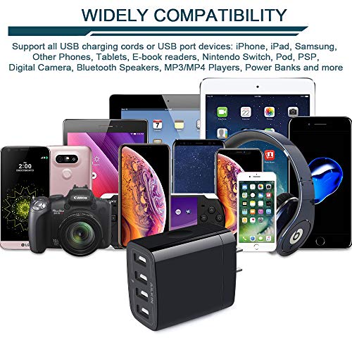 Wall Charger, USB Charger Adapter, AILKIN 4.8A 4Multi Port Fast Charging - color: Black