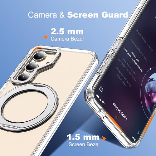 for Samsung Galaxy S25 Case with 360° Spin Stand,Clear | 360° Spin Magnetic Ring Stand,Compatible with Magsafe,Military Protection Phone Case - color: Clear, size: Samsung Galaxy S25