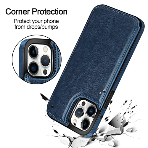 HianDier Wallet Case Compatible with iPhone 13 Pro MAX Case 5G 6.7-inch Slim Protective with Credit Card Slot Holder Flip Folio Soft PU Leather Magnetic Closure Cover, Blue - color: Blue
