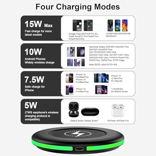 Wireless Charger for Samsung Fast Charging Pad Compatible Samsung Galaxy S26 Ultra/S25 FE/S25 Ultra/S24 FE/S23,2 Pack 15W Wireless Charger Android Charging Mat for Google Pixel 10a 10 Pro XL