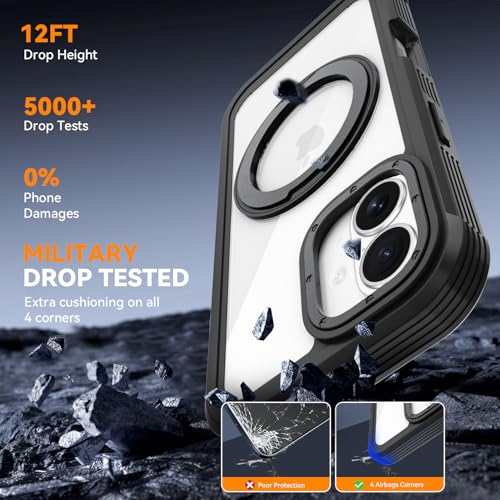 Magnetic for iPhone 17 Case, Compatible with MagSafe, Full Body Rugged Case with Built-in Screen Protector & Kickstand & Belt-Clip (Black) - color: Black