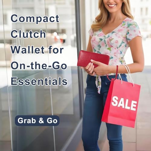 Women’s Wallet for Cell Phone Anti Theft Wristlet Bag with Strap RFID Blocking Double Zipper, Red - color: Red