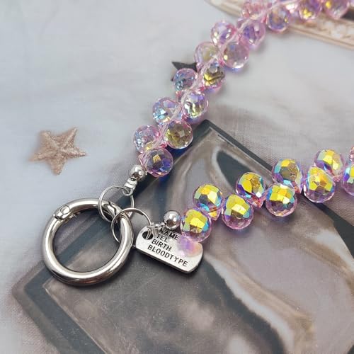 Cute Phone Wrist Strap Chic Beaded Cellphone Lanyard Phone Charm Grip Strap - color: Pink Crystal