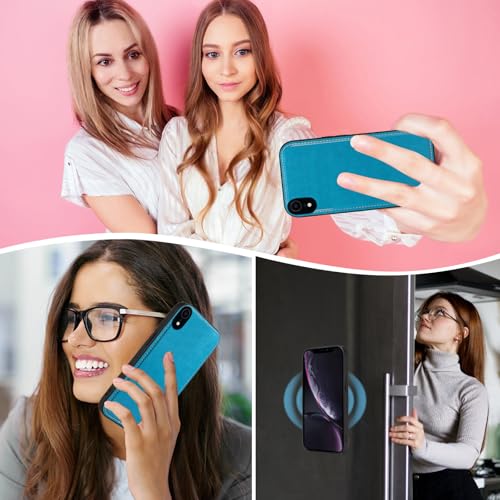 Asuwish Phone Case for iPhone XR 6.1 Zipper Wallet Magnetic Cell Cover with Tempered Glass Screen Protector Strap Flower Card Holder iPhoneXR iPhone10R i Phonex 10XR 10R RX CR iPhoneXRcases Women Blue - color: Blue