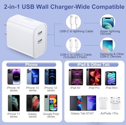 Dual USB C Charger Block, Costyle 20W USB-C Fast Charging Block Brick - color: White