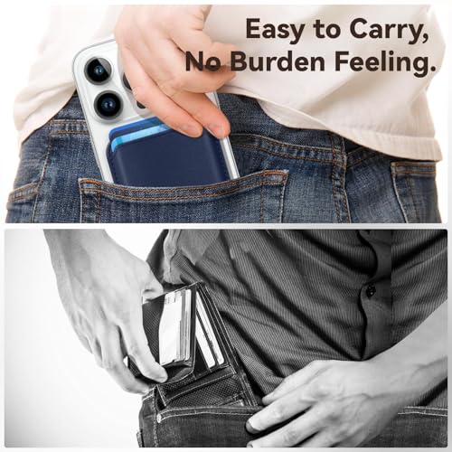 2Pack Magnetic Wallet Cell Phone Card Holder for Phone Case with Mag-Safe, Stronger Magnetic RFID Leather Phone Wallet Stick on Series of iPhone 17/16/15/14/13/12 and Pro/Promax,2-Pack White - color: Indigo Blue, size: 2 Pack