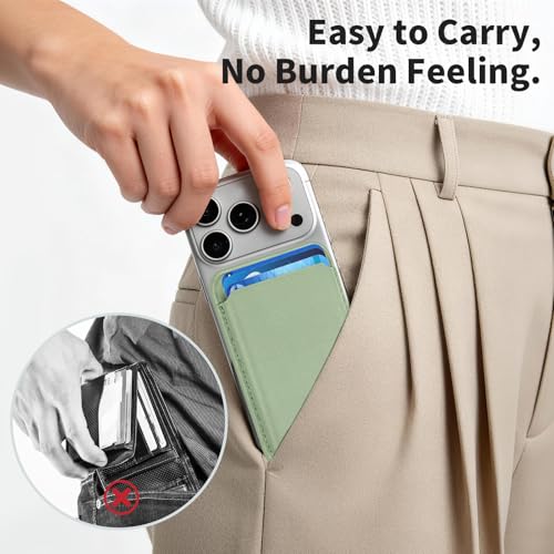 Magnetic Wallet Cell Phone Card Holder for Phone Case with Mag-Safe | Stronger Magnetic RFID Leather Phone Wallet Stick on Series of iPhone 17/16/15/14/13/12 and Pro/Promax, Matcha Green - color: Matcha Green, size: 1 Pack