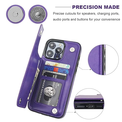 ONETOP for iPhone 15 Pro Max Wallet Case with Credit Card Holder,Purple | Kickstand,ID/Cash Holder,Case Wallet with Card Slots,Double Magnetic Clasp,Durable PU Leather Shockproof Cover for Women Men - color: Purple