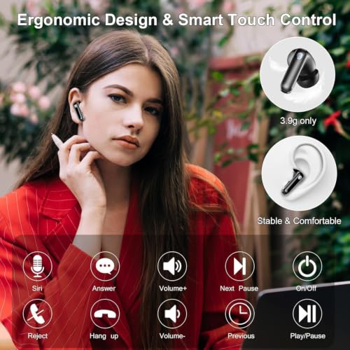 Jxrev Wireless Bluetooth 5.4 Earbuds, 6D Stereo Ear Buds, LED Power Display - color: Carbon Black