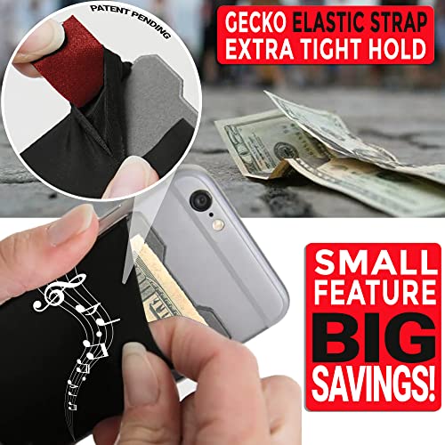 Phone Wallet - Adhesive Card Holder - Cell Phone Pouch - Stick on Lycra Pocket by Gecko - Carry Credit Cards and Cash - color: MUSIC