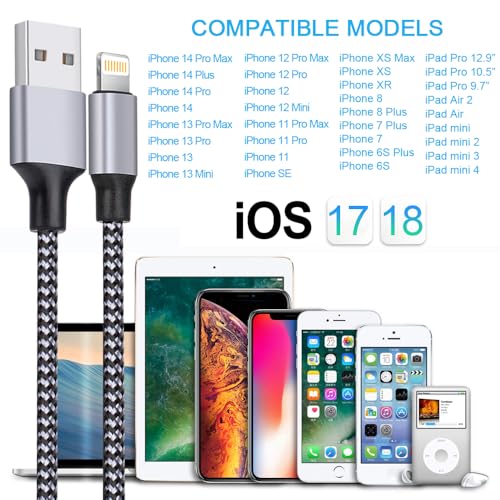 iPhone Charger, Lightning Cable 3PACK 6FT MFi Certified USB Charging Cord - color: Black