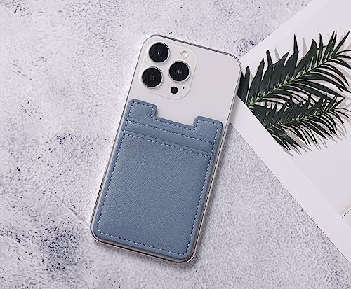 Fulgamo 2Pack Phone Card Holder,Leather Phone Wallet Adhesive Stick On Credit Card Pocket for Back of Phone Case iPhone and Android-Blue