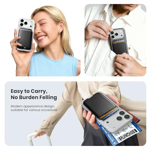Stronger Magnetic Wallet for iPhone 17/16/15/14/13/12 Series & for MagSafe-compatible Cases, Slim Leather Magnetic Card Holder with RFID Blocking, N52 Magnet Phone Wallet, Fit 3 Cards, Black - color: Black
