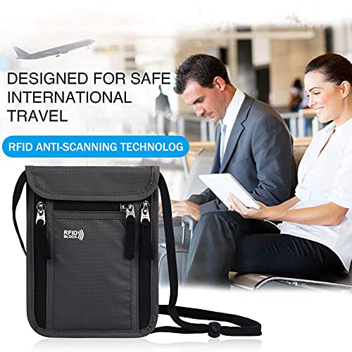 Travel Pouch Neck Wallet Family Passport Holder Organizer Case with RFID Blocking - color: Dark Grey