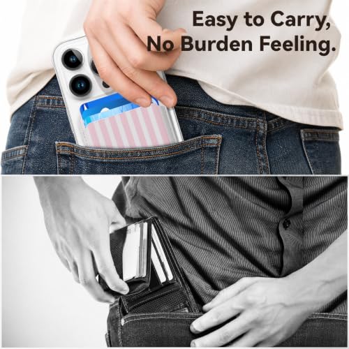 Magnetic Wallet Cell Phone Card Holder for Phone Case with Mag-Safe | Stronger Magnetic RFID Leather Phone Wallet Stick on Series of iPhone 17/16/15/14/13/12 and Pro/Promax, Blush Stripe - color: Blush Stripe, size: 1 Pack